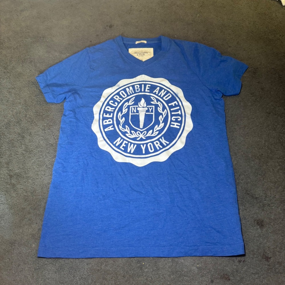 Abercrombie & Fitch Mens XXL Blue Muscle V-Neck Graphic T-Shirt New York Crest